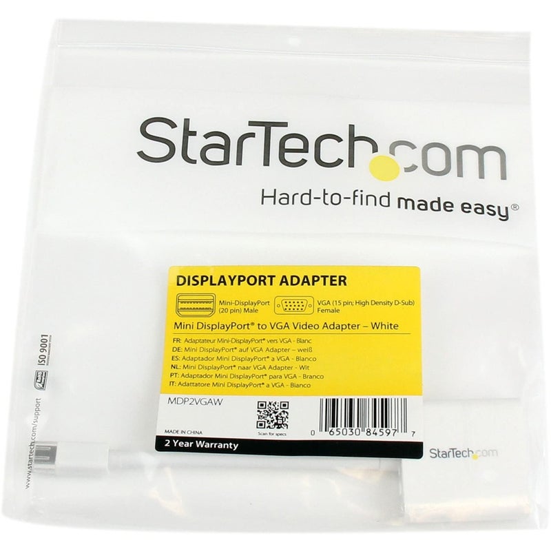 StarTech.com Mini DisplayPort to VGA Adapter - Active Mini DP to VGA Converter - 1080p Video - mDP or Thunderbolt 1/2 Mac/PC to VGA Monitor/Projector/Display - mDP 1.2 to VGA Dongle - White (MDP2VGAW) - Image 3