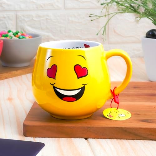Femora Ceramic Coffee Mug Printed Smiley Emoji | 380 Ml | Drinkware for Home Office Kids Tea Milk | Gift for Loved Ones | Microwave and Dishwasher Safe (Smiley Face with Heart Eyes) - Image 4