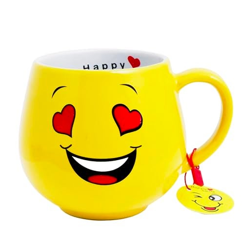 Femora Ceramic Coffee Mug Printed Smiley Emoji | 380 Ml | Drinkware for Home Office Kids Tea Milk | Gift for Loved Ones | Microwave and Dishwasher Safe (Smiley Face with Heart Eyes) - Image 3