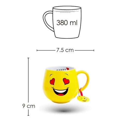 Femora Ceramic Coffee Mug Printed Smiley Emoji | 380 Ml | Drinkware for Home Office Kids Tea Milk | Gift for Loved Ones | Microwave and Dishwasher Safe (Smiley Face with Heart Eyes) - Image 2