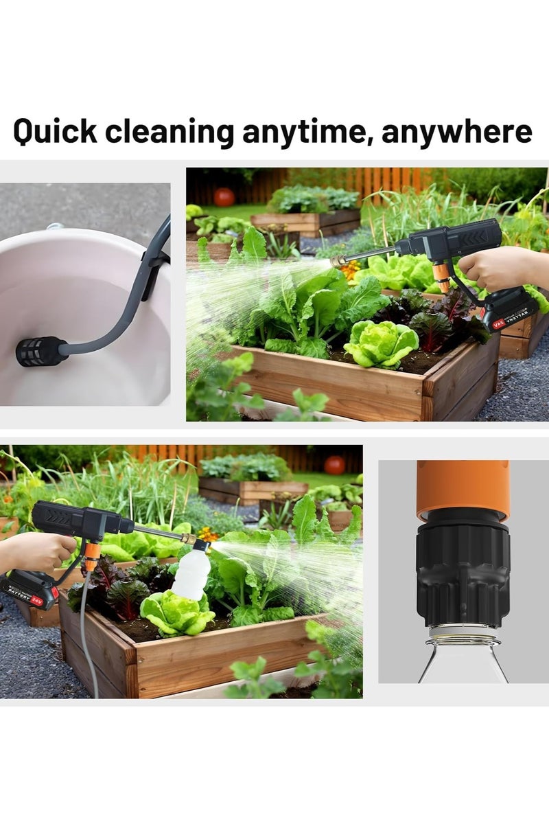 Flushrenic Cordless high-pressure cleaner, 6-in-1 nozzle portable battery-powered high-pressure cleaner, handheld, with 2 batteries, for car/floor/patio cleaning (black) - Image 3