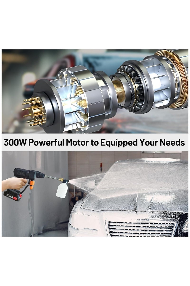 Flushrenic Cordless high-pressure cleaner, 6-in-1 nozzle portable battery-powered high-pressure cleaner, handheld, with 2 batteries, for car/floor/patio cleaning (black) - Image 4