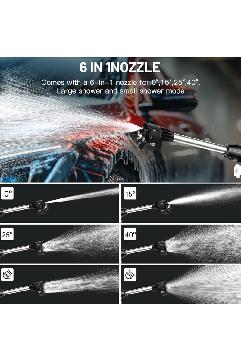 Flushrenic Cordless high-pressure cleaner, 6-in-1 nozzle portable battery-powered high-pressure cleaner, handheld, with 2 batteries, for car/floor/patio cleaning (black) - Image 2