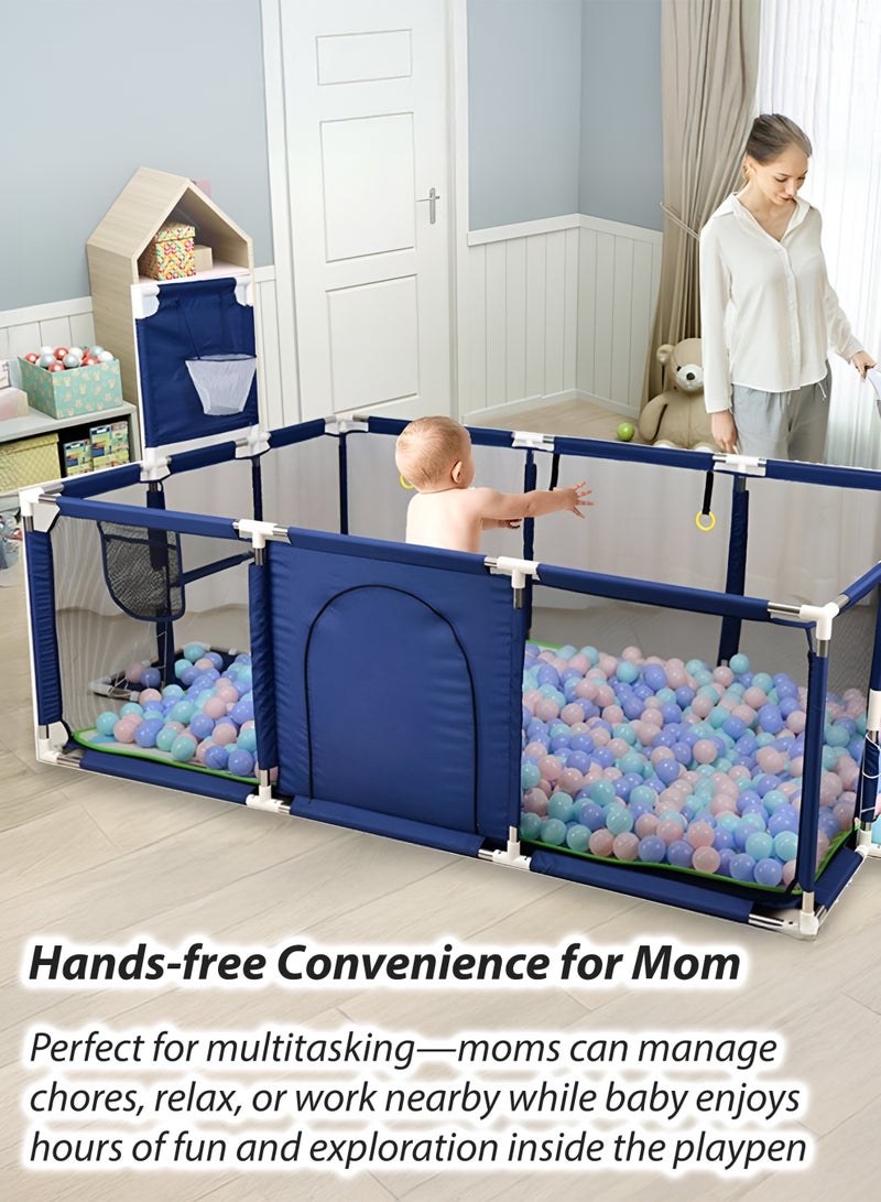 Toshionics Baby Playpen with 30 Pieces Balls, 3 Pull Ring Crib Hooks, Basketball Hoop, Football Net and Side Storage Pocket- 230x105cm Infant Indoor and Outdoor Kids Activity Centre Foldable Safety Fence Portable Play Dens for Kids and Toddlers Easy to Fold Play Yard, Grey - Image 5