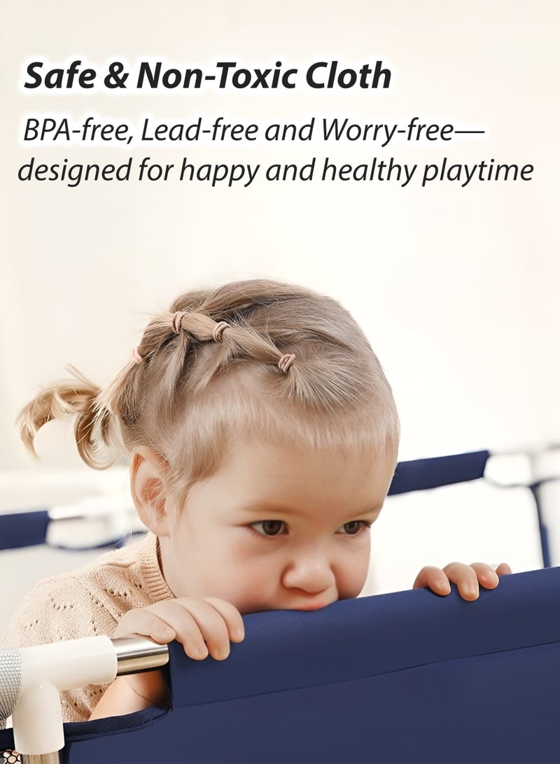 Toshionics Baby Playpen with 30 Pieces Balls, 3 Pull Ring Crib Hooks, Basketball Hoop, Football Net and Side Storage Pocket- 230x105cm Infant Indoor and Outdoor Kids Activity Centre Foldable Safety Fence Portable Play Dens for Kids and Toddlers Easy to Fold Play Yard, Grey - Image 3