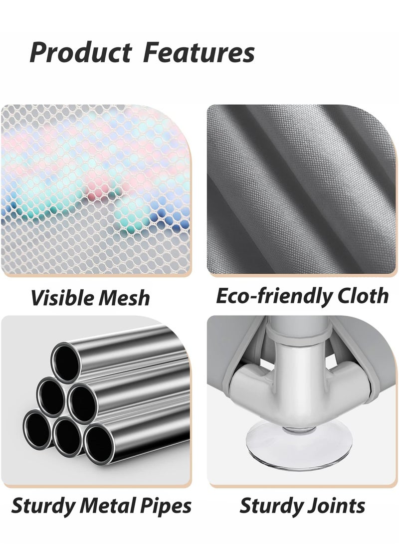 Toshionics Baby Playpen with 30 Pieces Balls, 3 Pull Ring Crib Hooks, Basketball Hoop, Football Net and Side Storage Pocket- 230x105cm Infant Indoor and Outdoor Kids Activity Centre Foldable Safety Fence Portable Play Dens for Kids and Toddlers Easy to Fold Play Yard, Grey - Image 4