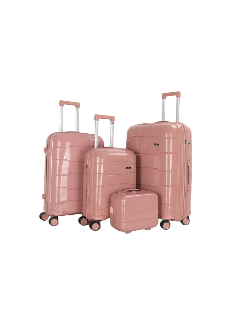 اتش تي مجموعة حقائب سفر H.T من 4 قطع - حقائب متينة بهيكل صلب مع عجلات دوارة، ومقبض تلسكوبي، وسحابات مضادة للسرقة (13/20/24/28 بوصة، 13.5/49/80/116 لترًا، طقم سفر خفيف الوزن، لون ذهبي وردي) - Image 2