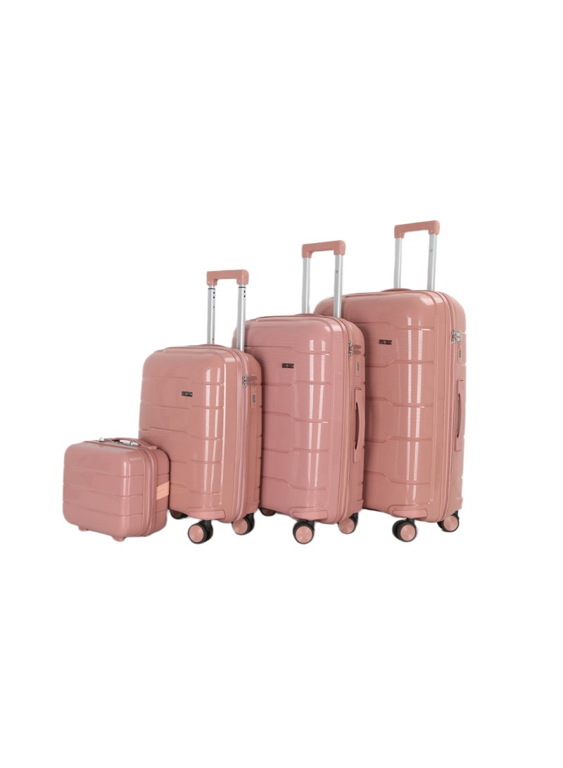 اتش تي مجموعة حقائب سفر H.T من 4 قطع - حقائب متينة بهيكل صلب مع عجلات دوارة، ومقبض تلسكوبي، وسحابات مضادة للسرقة (13/20/24/28 بوصة، 13.5/49/80/116 لترًا، طقم سفر خفيف الوزن، لون ذهبي وردي) - Image 1