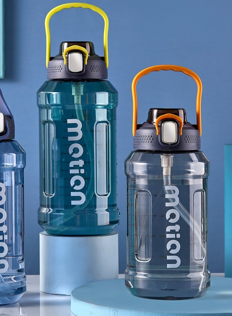 موشون زجاجة مياه رياضية,سعة 1930 لتر ، نصف جالون تحفيزية مع ماصة قابلة للازالة بعلامات زمنية قابلة للازالة، خالية من البيسفينول ايه ومضادة للتسرب، للياقة البدنية وصالة الالعاب الرياضية- كحلي , برتقالي - Image 1