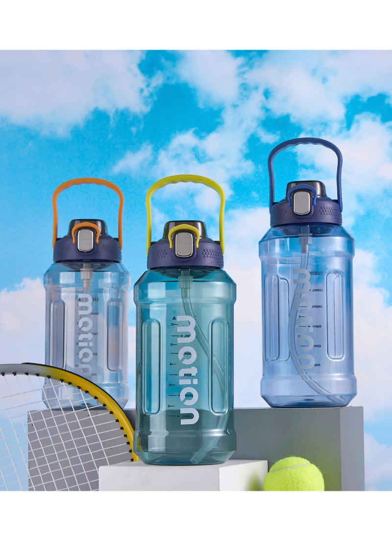 موشون زجاجة مياه رياضية,سعة 1930 لتر ، نصف جالون تحفيزية مع ماصة قابلة للازالة بعلامات زمنية قابلة للازالة، خالية من البيسفينول ايه ومضادة للتسرب، للياقة البدنية وصالة الالعاب الرياضية- كحلي , برتقالي - Image 4