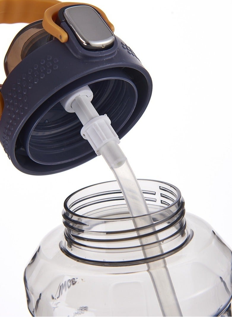 موشون زجاجة مياه رياضية,سعة 1930 لتر ، نصف جالون تحفيزية مع ماصة قابلة للازالة بعلامات زمنية قابلة للازالة، خالية من البيسفينول ايه ومضادة للتسرب، للياقة البدنية وصالة الالعاب الرياضية- كحلي , برتقالي - Image 5