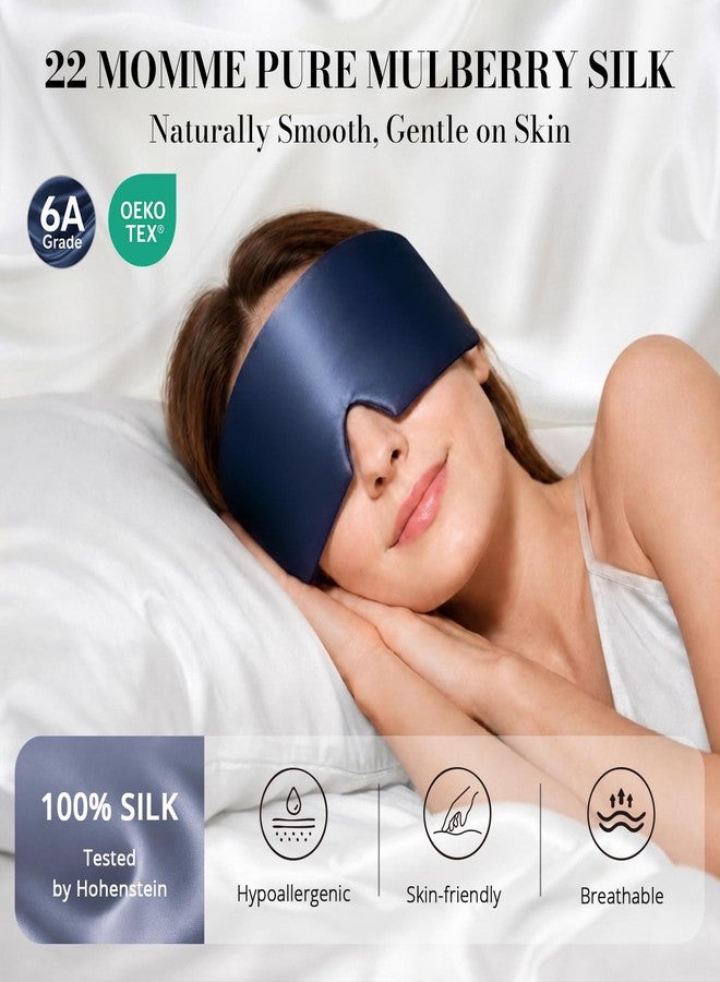 Gizmolet 22 Momme Pure Mulberry Silk Sleep Mask, 3D Contoured Cup Eye Mask for Sleeping, Super Soft Breathable Blindfold with Adjustable Strap, Perfect Blocks Light for All Night Sleep, Blue - Image 2