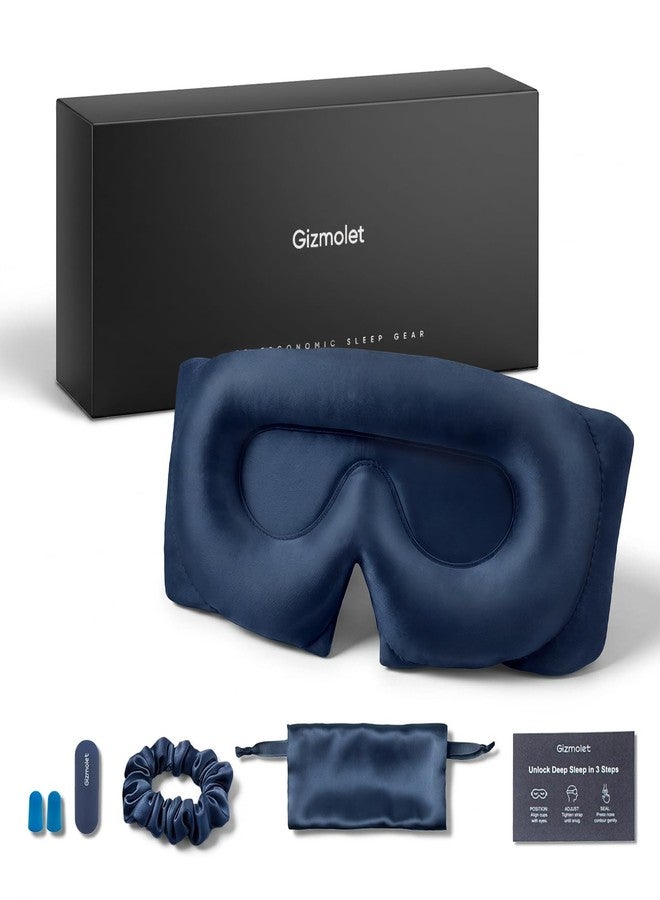 Gizmolet 22 Momme Pure Mulberry Silk Sleep Mask, 3D Contoured Cup Eye Mask for Sleeping, Super Soft Breathable Blindfold with Adjustable Strap, Perfect Blocks Light for All Night Sleep, Blue - Image 1
