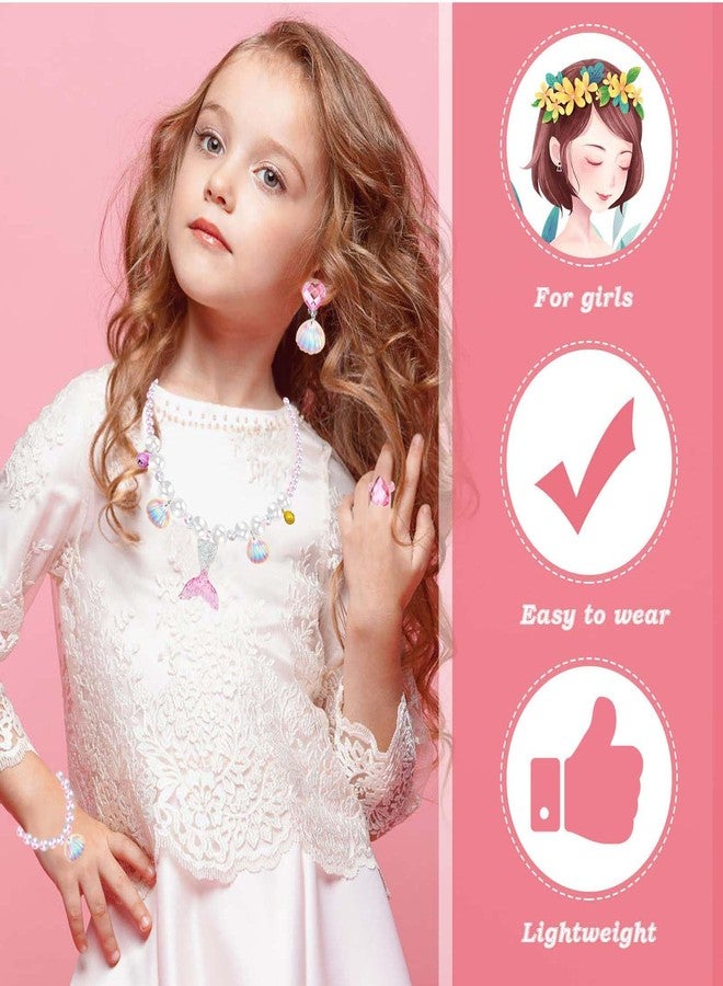 DkakoJew Jewelry Set For Girls Necklace Bracelet Earring ring Set Mermaid Necklace For Girls Jewelry Set Halloween Christmas Birthday Gift over 3 years old. - Image 2
