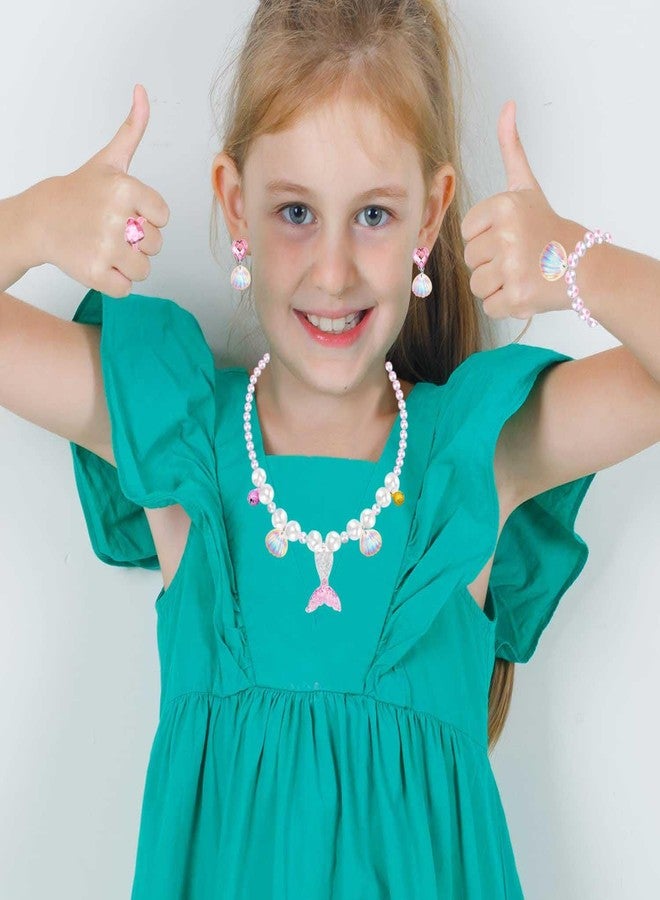 DkakoJew Jewelry Set For Girls Necklace Bracelet Earring ring Set Mermaid Necklace For Girls Jewelry Set Halloween Christmas Birthday Gift over 3 years old. - Image 4