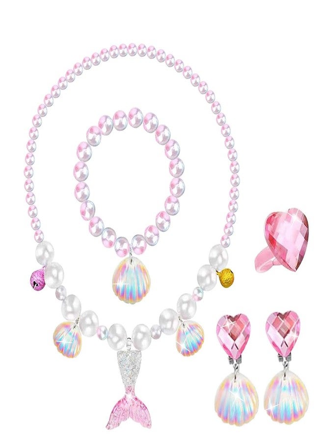 DkakoJew Jewelry Set For Girls Necklace Bracelet Earring ring Set Mermaid Necklace For Girls Jewelry Set Halloween Christmas Birthday Gift over 3 years old. - Image 1