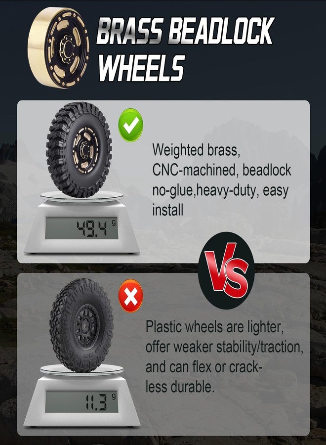 هوبي بارك عجلات وإطارات HobbyPark Brass 1.0 Beadlock لقطع غيار TRX4M 1/18، وSCX24 1/18، وسيارات الزحف RC 1/24، مجموعة من 4 قطع (النوع D) - Image 5