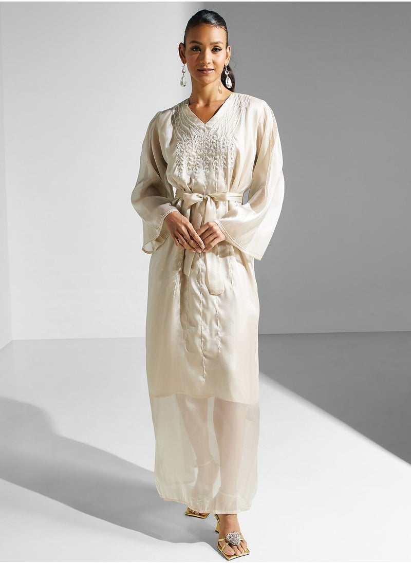 hayas closet - Embellished Belted Jalabiya - Image 1