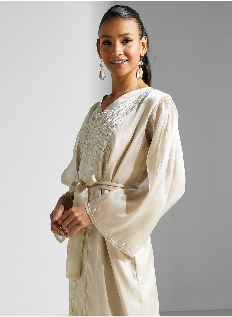 hayas closet - Embellished Belted Jalabiya - Image 1