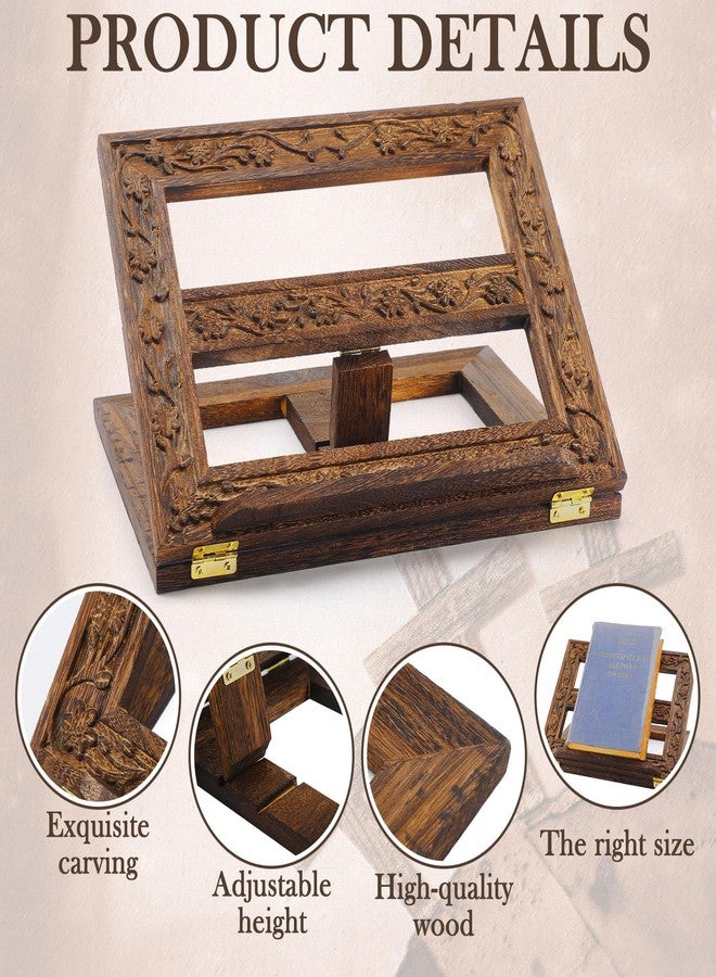DoubleFill حامل كتاب مقدس خشبي قابل للتعديل، حامل كتاب مقدس منحوت، حامل كتاب صلاة، حامل كتب للقراءة، حامل كتب دينية خشبي قابل للطي، 12.99 × 10.04 بوصة - Image 3