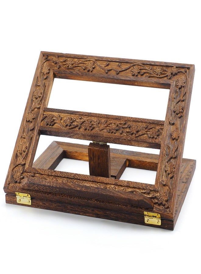 DoubleFill حامل كتاب مقدس خشبي قابل للتعديل، حامل كتاب مقدس منحوت، حامل كتاب صلاة، حامل كتب للقراءة، حامل كتب دينية خشبي قابل للطي، 12.99 × 10.04 بوصة - Image 1