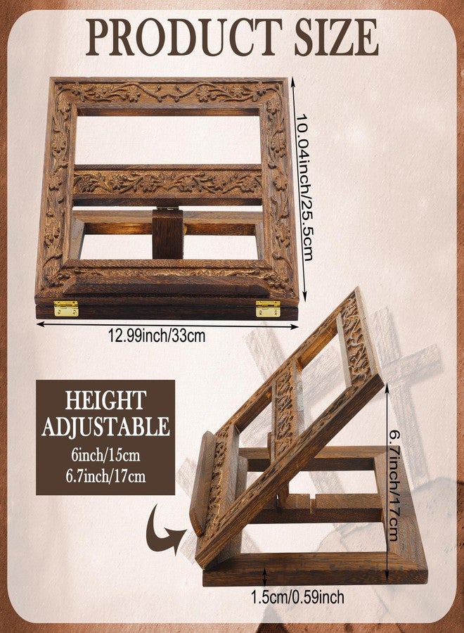 DoubleFill حامل كتاب مقدس خشبي قابل للتعديل، حامل كتاب مقدس منحوت، حامل كتاب صلاة، حامل كتب للقراءة، حامل كتب دينية خشبي قابل للطي، 12.99 × 10.04 بوصة - Image 2