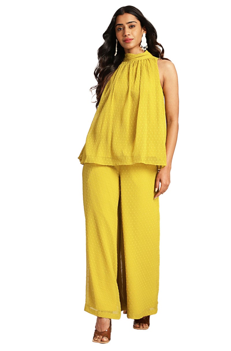 Janasya Women's Yellow Dobby Chiffon Solid Co-ord Set(SET916-CO-ORD-S) - Image 1