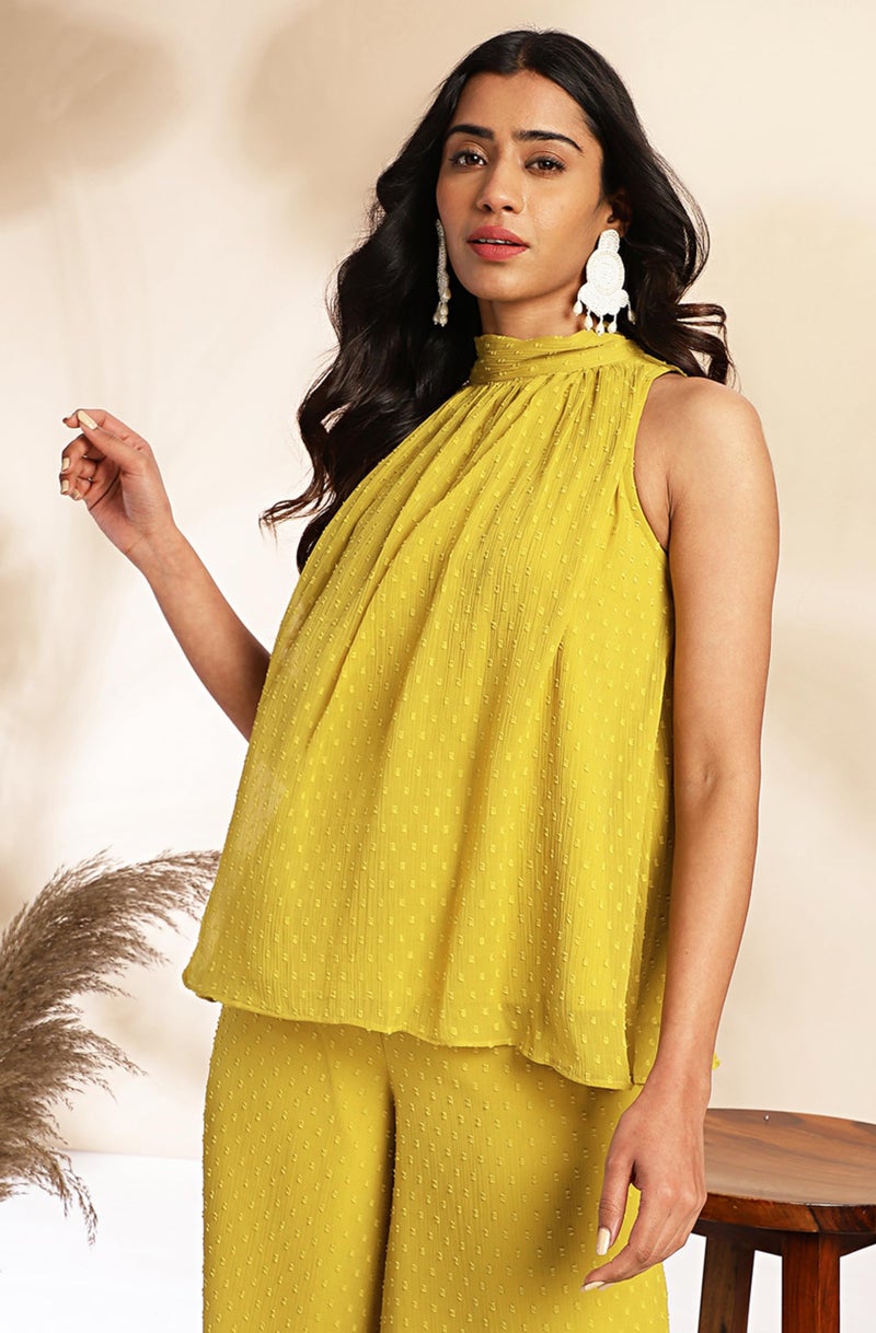 Janasya Women's Yellow Dobby Chiffon Solid Co-ord Set(SET916-CO-ORD-S) - Image 4