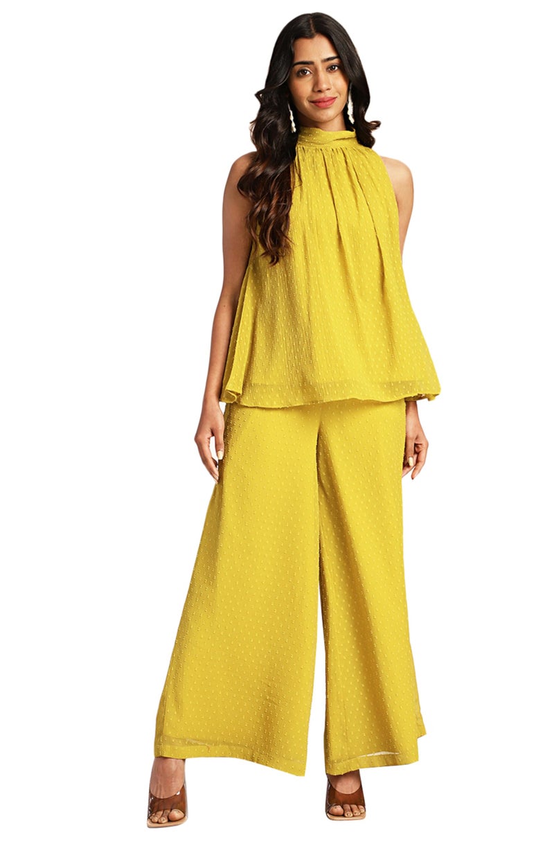 Janasya Women's Yellow Dobby Chiffon Solid Co-ord Set(SET916-CO-ORD-S) - Image 2