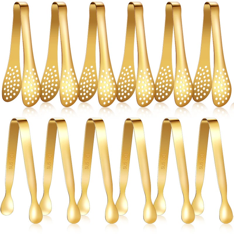 Vesici 12 Pieces Mini Serving Tongs 5 Inch Small Tongs Serving Utensils Ice Pincers Mini Sugar Pincers Small Pliers for Appetizers Tea Party Coffee Bar DessertsGold