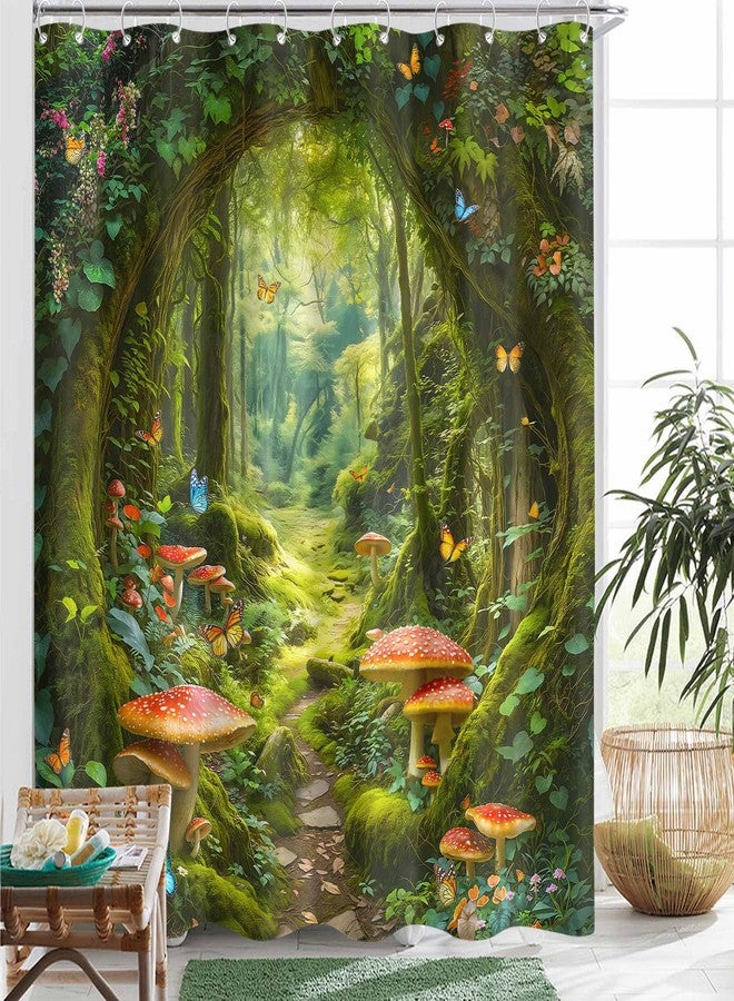 Kanuyee Enchanted Forest Shower Curtain Set Whimsical Mushroom Path Print Waterproof Bathroom Shower Curtain Butterfly Fairy Tale Home Decor 72x72 Inch - Image 3