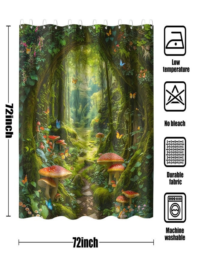 Kanuyee Enchanted Forest Shower Curtain Set Whimsical Mushroom Path Print Waterproof Bathroom Shower Curtain Butterfly Fairy Tale Home Decor 72x72 Inch - Image 5