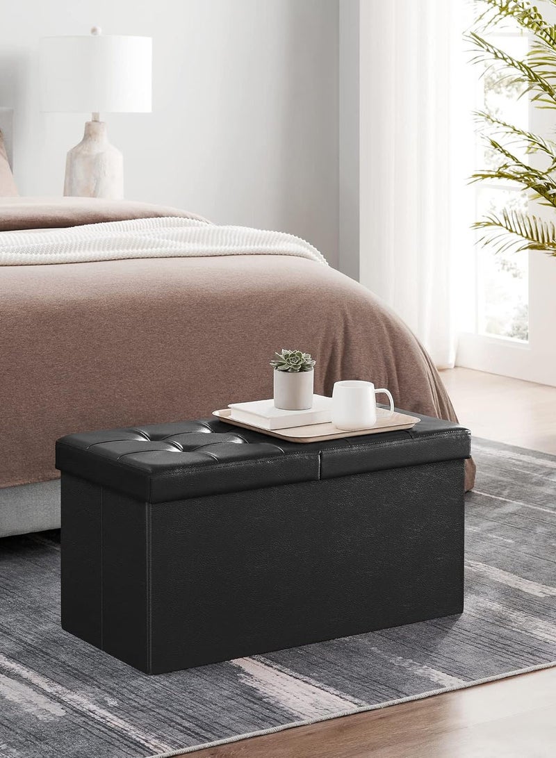 Monda Folding Storage Ottoman Bench, Ottoman with Storage, Foot Rest Stool, Load 330kg, for Living Room, Synthetic Leather, Black 76*38*38cm - Image 1