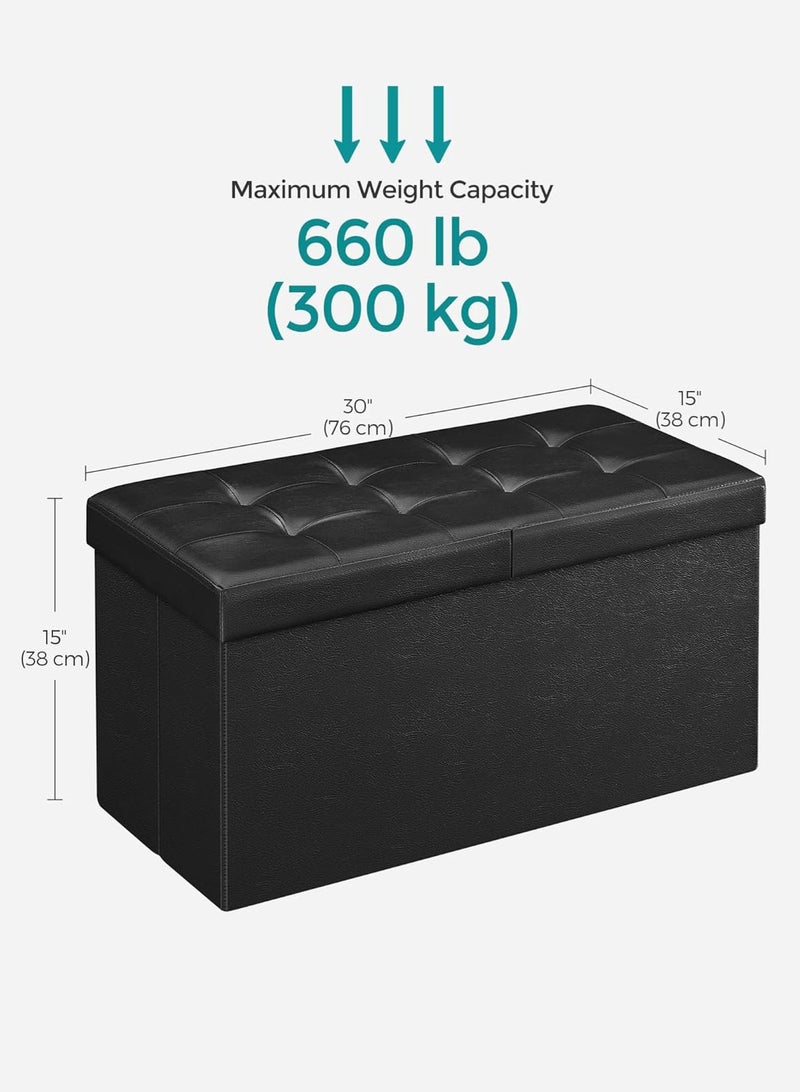 Monda Folding Storage Ottoman Bench, Ottoman with Storage, Foot Rest Stool, Load 330kg, for Living Room, Synthetic Leather, Black 76*38*38cm - Image 4