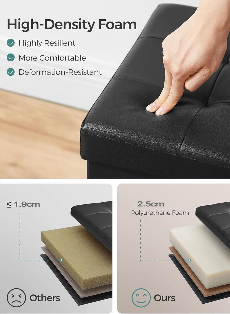 Monda Folding Storage Ottoman Bench, Ottoman with Storage, Foot Rest Stool, Load 330kg, for Living Room, Synthetic Leather, Black 76*38*38cm - Image 3