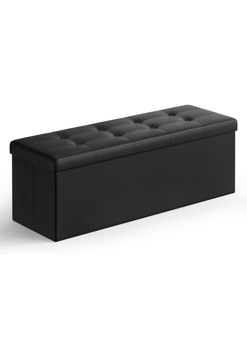 Monda Folding Storage Ottoman Bench, Ottoman with Storage, Foot Rest Stool, Load 330kg, for Living Room, Synthetic Leather, Black 76*38*38cm - Image 2