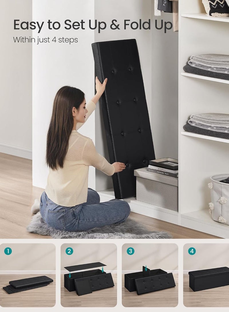 Monda Folding Storage Ottoman Bench, Ottoman with Storage, Foot Rest Stool, Load 330kg, for Living Room, Synthetic Leather, Black 76*38*38cm - Image 5