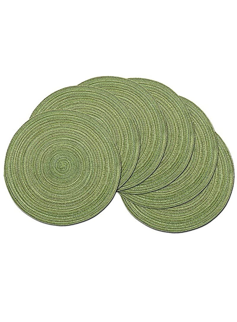 KASTWAVE Set of 6 Round Cotton Placemats, 15 Inch Round Table Placemats Washable Heat Insulation Braided Cotton Dinner Table Mats for Restaurant, Cafe and Home Kitchen Decoration - Image 1