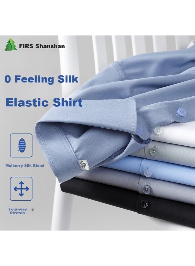 Firs Men's Summer Business Modal Mulberry Silk Short Sleeve Shirt Elastic Wrinkle-free Shirt D19101 43 - Image 2