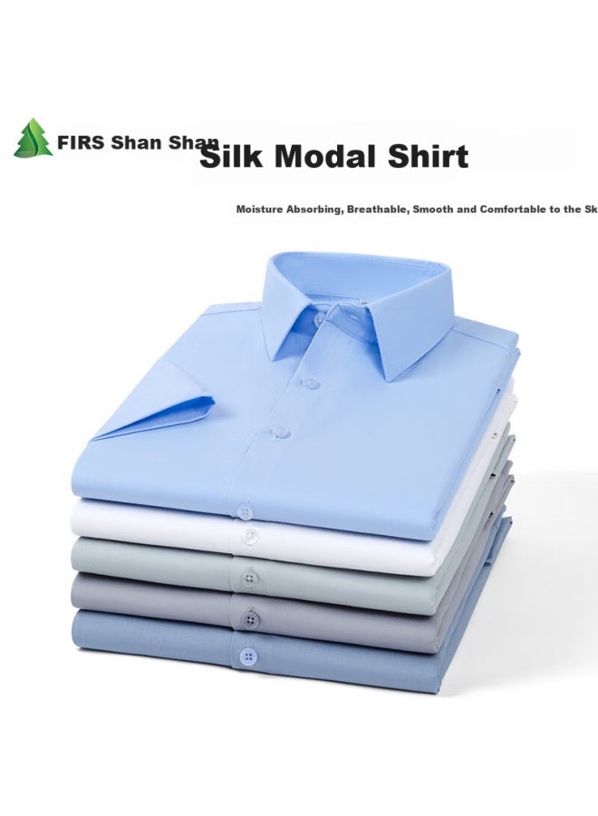 Firs Men's Summer Business Modal Mulberry Silk Short Sleeve Shirt Elastic Wrinkle-free Shirt D19101 43 - Image 3