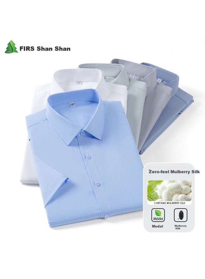 Firs Men's Summer Business Modal Mulberry Silk Short Sleeve Shirt Elastic Wrinkle-free Shirt D19101 43 - Image 4