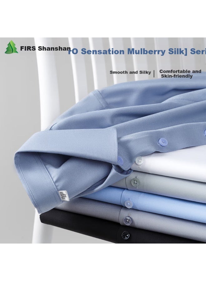 Firs Men's Summer Business Modal Mulberry Silk Short Sleeve Shirt Elastic Wrinkle-free Shirt D19101 43 - Image 1