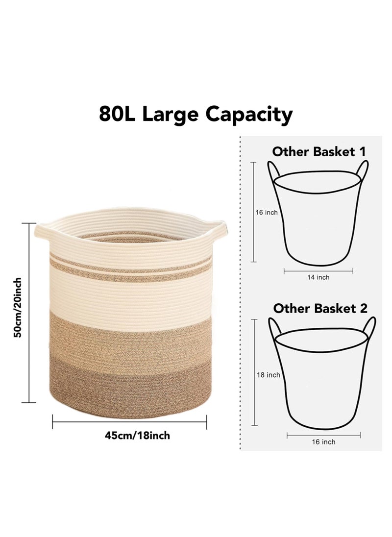 Oasis Casa 80L Large Laundry Basket, Collapsible Storage Container & Organizer with Handles, Decorative Woven Cotton Bin for Home Dormitory Nursery Room, Organize Clothes Toys Blankets - Gradient Brown, 45*50cm  - Image 2