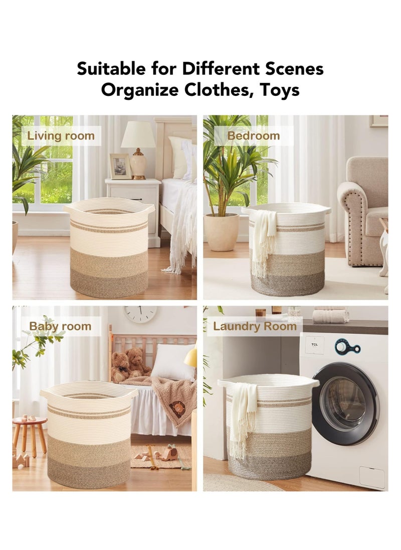 Oasis Casa 80L Large Laundry Basket, Collapsible Storage Container & Organizer with Handles, Decorative Woven Cotton Bin for Home Dormitory Nursery Room, Organize Clothes Toys Blankets - Gradient Brown, 45*50cm  - Image 4