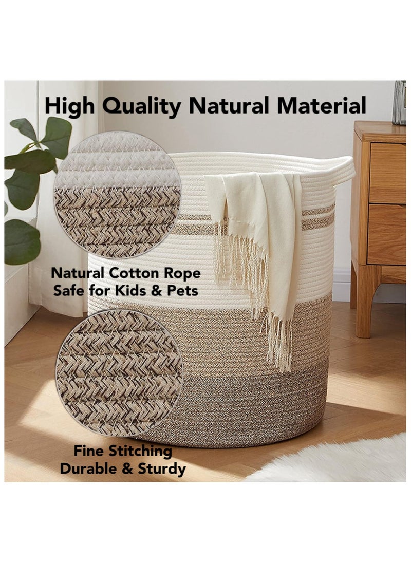 Oasis Casa 80L Large Laundry Basket, Collapsible Storage Container & Organizer with Handles, Decorative Woven Cotton Bin for Home Dormitory Nursery Room, Organize Clothes Toys Blankets - Gradient Brown, 45*50cm  - Image 3