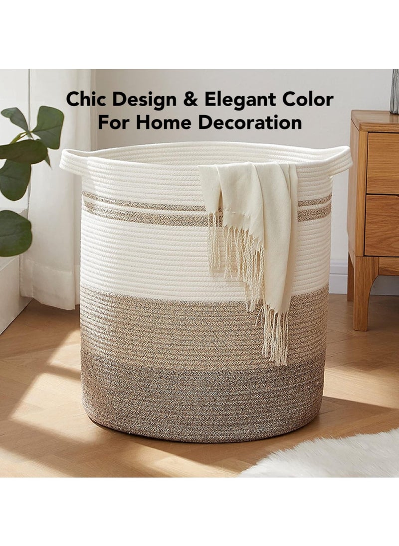 Oasis Casa 80L Large Laundry Basket, Collapsible Storage Container & Organizer with Handles, Decorative Woven Cotton Bin for Home Dormitory Nursery Room, Organize Clothes Toys Blankets - Gradient Brown, 45*50cm  - Image 5