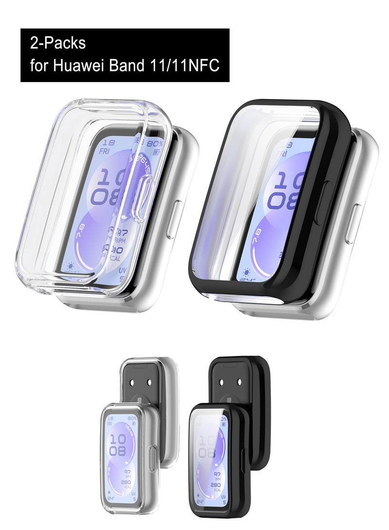 OLYSON 2-Packs TPU Shockproof Screen Protector Cover Case for Huawei Band 11/11NFC, Protective Case TPU All-Around Protective Case, Soft TPU Slim Case Watch Case, Clear + Black - Image 1