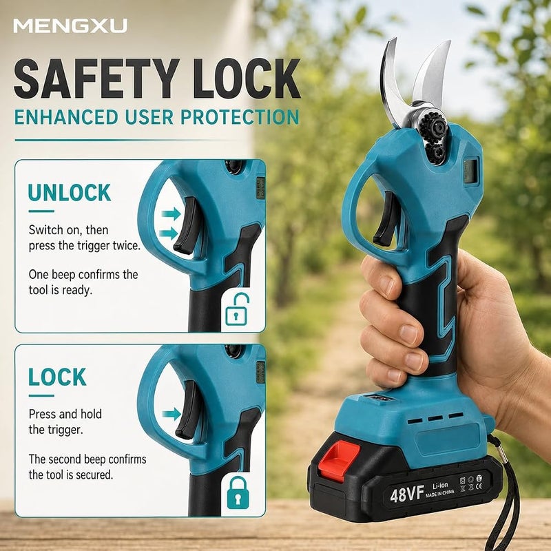 MENGXU 21V Electric Pruning Shears, 40mm Brushless Pruner, 3.0Ah Battery - Image 4
