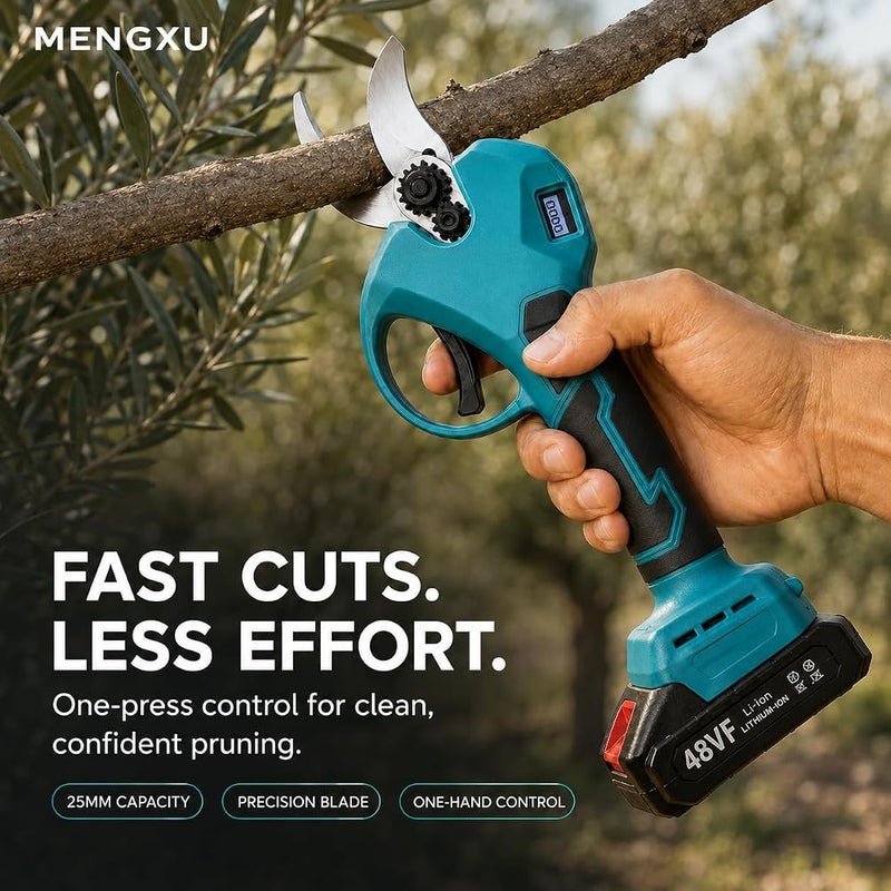 MENGXU 21V Electric Pruning Shears, 40mm Brushless Pruner, 3.0Ah Battery - Image 2