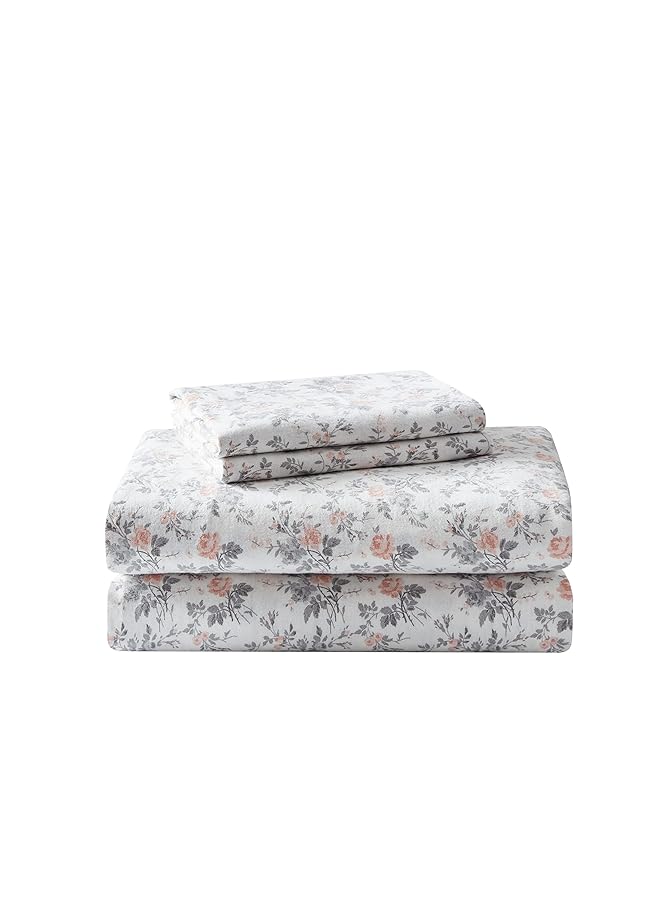 لورا أشلي طقم ملاءات كامل من القطن الناعم الناعم لمزيد من النعومة والراحة، لون رمادي روزالي كامل - Image 3